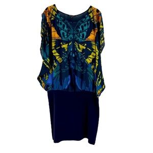 Vintage Express dress Butterfly Flowy silk top, Whimsigoth stretchy drop waist M